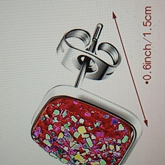 Stainless Steel Druzy Stud Earrings Square Shape Red (20) - Picture 4 of 6